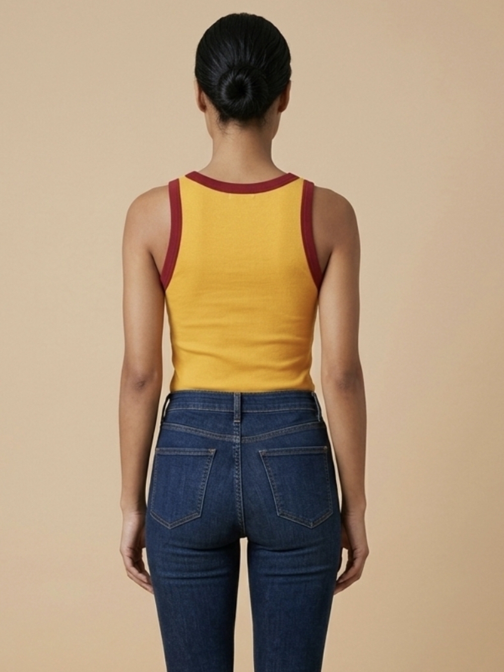 Mustard Yellow Tank Top with Maroon Trim - Picture 2 of 4